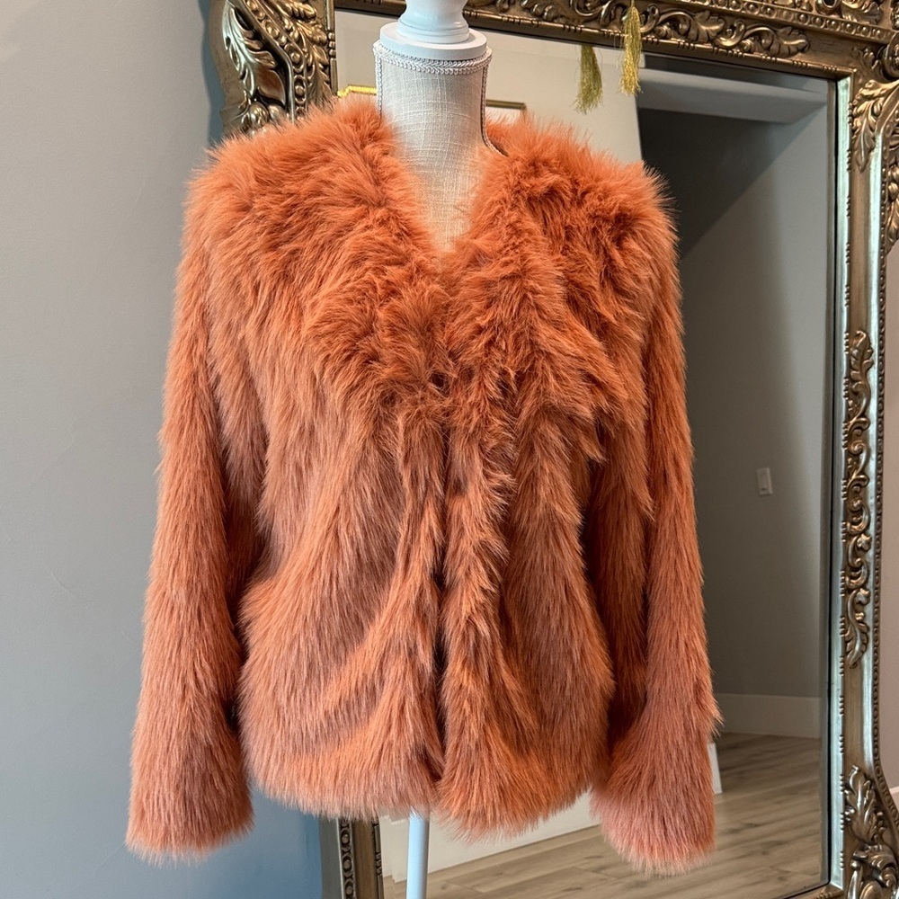 Vici Plush Faux-Fur Teddy Jacket in Rust